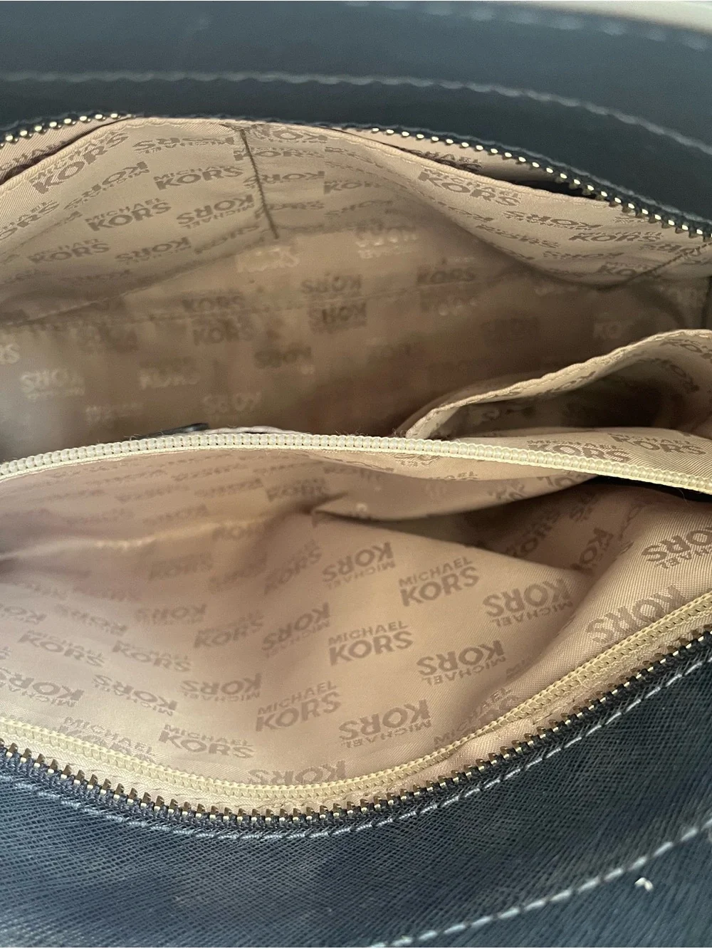 Michael Kors Navy Saffiano Satchel with MK Charm